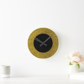 Parties scintillant moderne Noir et Or Horloge ron (Maison)