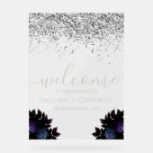 Parties scintillant Moody foncé Silver Navy Floral (Recto)