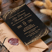 Parties scintillant Noir et Or Invitations de mari