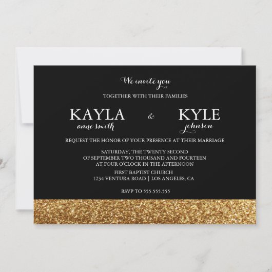 Parties scintillant Noir et Or Invitations de mari (Devant)