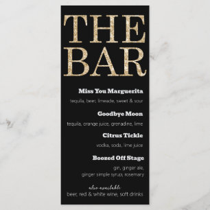 Parties scintillant Noir et Or Menu Boissons pour 