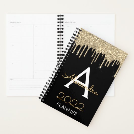 parties scintillant Noir Or 2022 Monogramme Modern (Devant avec enveloppe)