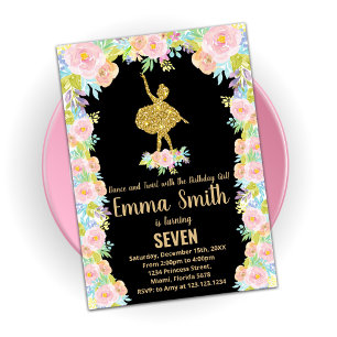 Parties scintillant noire Ballerina Invitations d'