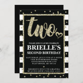 Parties scintillant Noire et Or 2e Invitation Anni (Devant / Derrière)