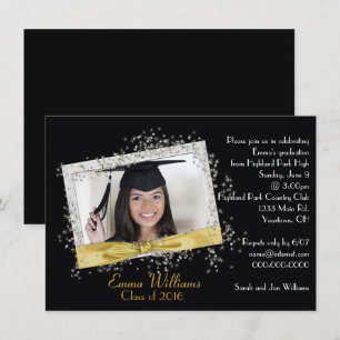 Parties scintillant noire et or Invitation de grad