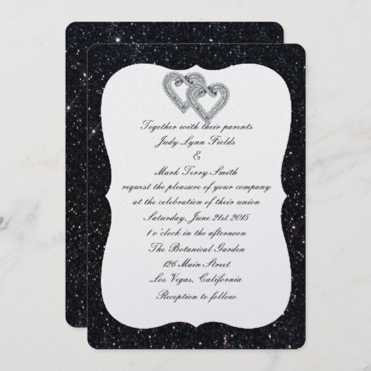 Parties scintillant noire Faire-part de mariage Co (Devant / Derrière)