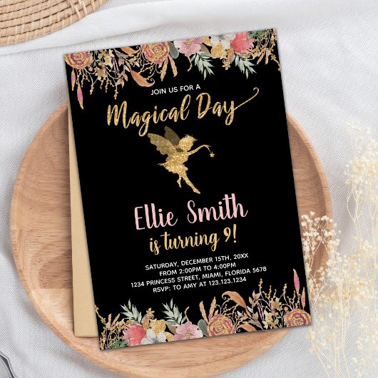 Parties scintillant noire Floral Fairy Invitations