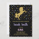 Parties scintillant noire Unicorn Invitations d'an (Devant)