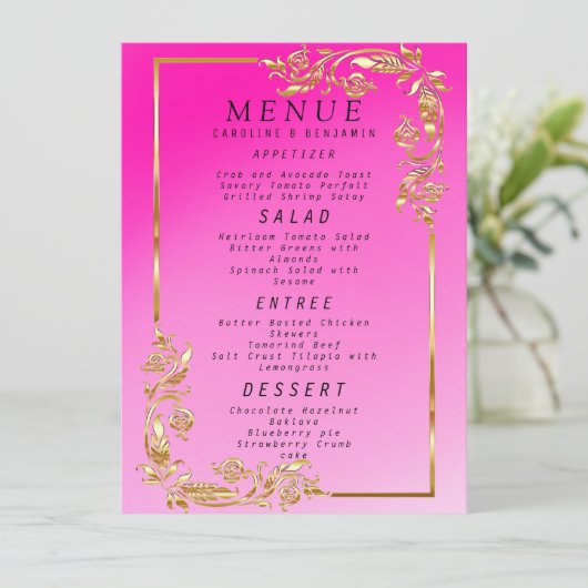 Parties scintillant or classique et rose - Menu (Debout devant)