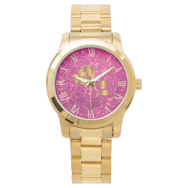 Parties scintillant Or de luxe rose Floral montre  (devant)