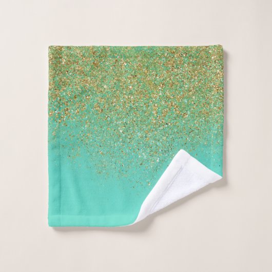 Parties scintillant or en cascade et Turquoise Aqu (Gant de toilette)