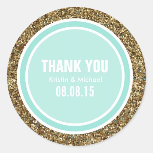 Parties scintillant or et Étiquette Merci bleu Aqu (Devant)