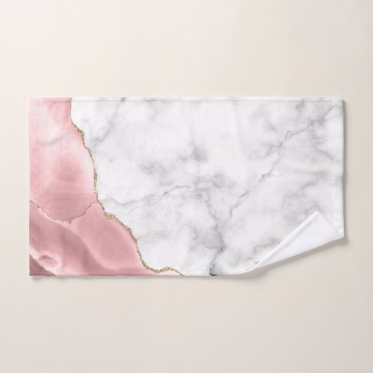 Parties scintillant or Marbre blanc rose rose pâle (Serviette à main)