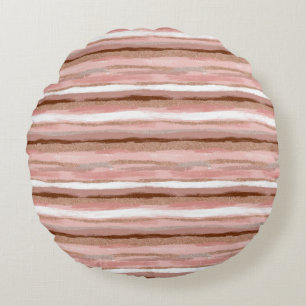 Parties scintillant or rayé Coussin rond rose rose
