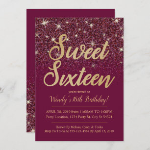 Parties scintillant & Or, Ruby Sweet 16 Invitation