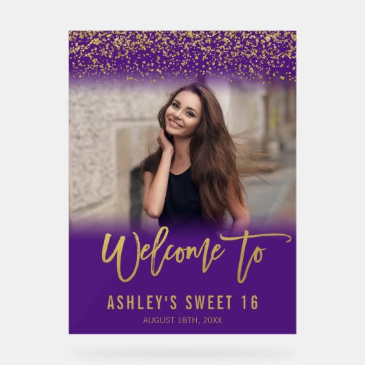 Parties scintillant or violet moderne Sweet 16 Pho (Recto)