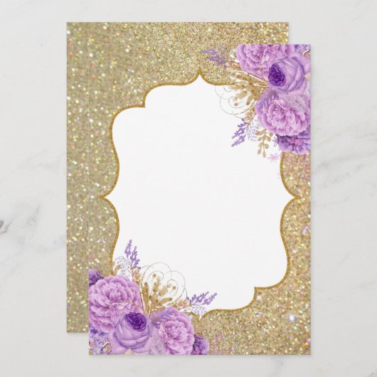 Parties scintillant Purple Floral Blank Invitation (Devant / Derrière)