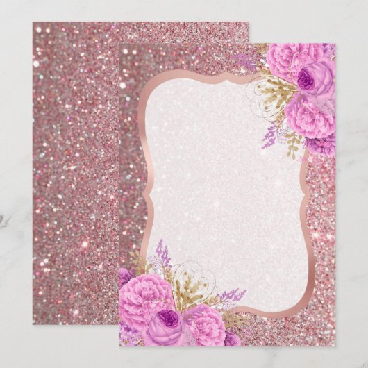 Parties scintillant Purple Floral Blank Invitation (Devant / Derrière)