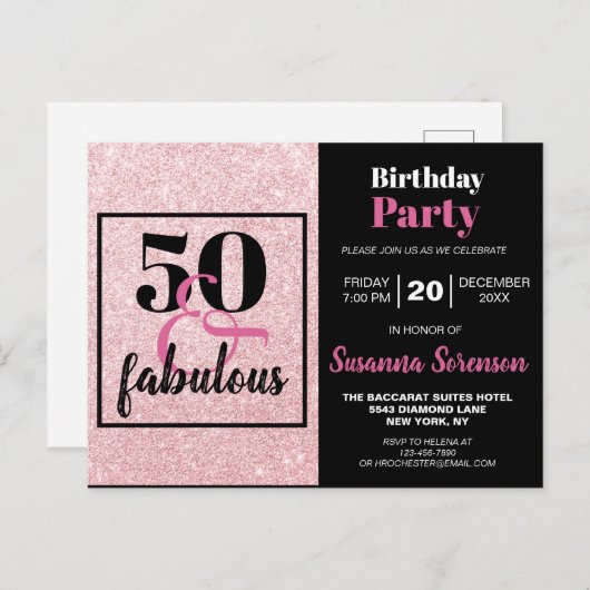 Parties scintillant rose 50 & Fabuleux Invitation  (Devant / Derrière)