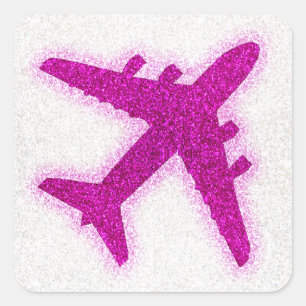 Parties scintillant rose avion rond autocollant ét