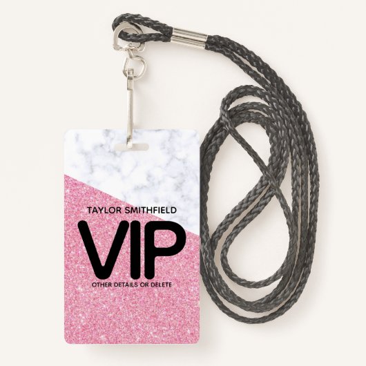 Parties scintillant rose badge en velours VIP sur  (Devant avec lanière)