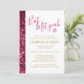 Parties scintillant rose chaud Invitation Bat mitz (Debout devant)