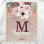 Parties scintillant rose de monogramme Floral Rose<br><div class="desc">Ajoutez votre nom et votre initiale de monogramme à cet élégant planificateur floral rose girly,  rose or faux parties scintillant 2023.</div>