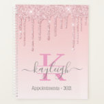 Parties scintillant Rose d'or filles perches Ombre<br><div class="desc">Parties scintillant d'or moderne, rose girly, goutte sur rose blanc ombre arrière - plan spiral 2021 carnet de rendez-vous et planificateur. Ce design présente une rose rose rose rose rose rose rose éclatante parties scintillant gouttes sur rose clair blanc ombre arrière - plan avec nom et monogramme modèle texte. Le...</div>