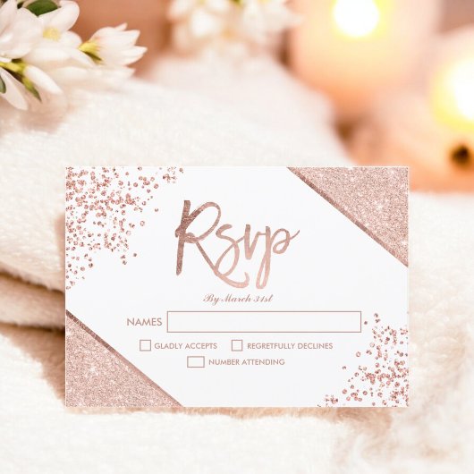 parties scintillant rose en or confetti blanc rsvp