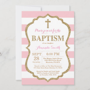 Parties scintillant rose et or Baptême Invitation