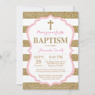 Parties scintillant rose et or Baptême Invitation