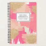 Parties scintillant rose et or moderne Motif Abstr<br><div class="desc">Planificateur féminin et tendance sur mesure avec un motif en brosse rose aux accents de parties scintillant dorée. Personnalisez en ajoutant votre nom ou votre courte phrase. Ce planificateur abstrait moderne sera parfait comme un cadeau personnalisé. Des éléments correspondants sont disponibles.</div>