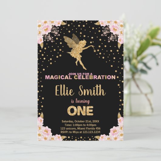 Parties scintillant rose Fairy Invitations d'anniv (Debout devant)
