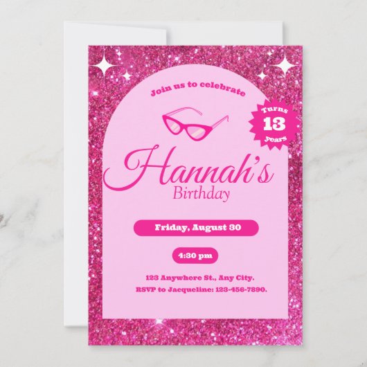 parties scintillant rose girly mignon Invitation (Devant)