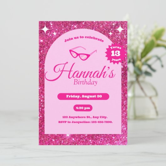 parties scintillant rose girly mignon Invitation (Debout devant)