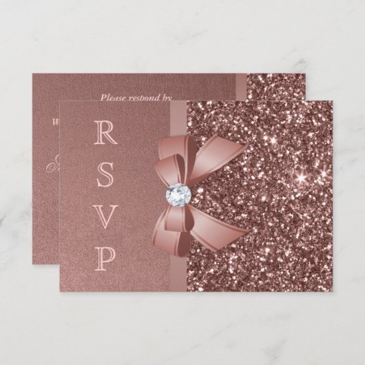 Parties scintillant rose Gold Blush Bow RSVP (Devant / Derrière)