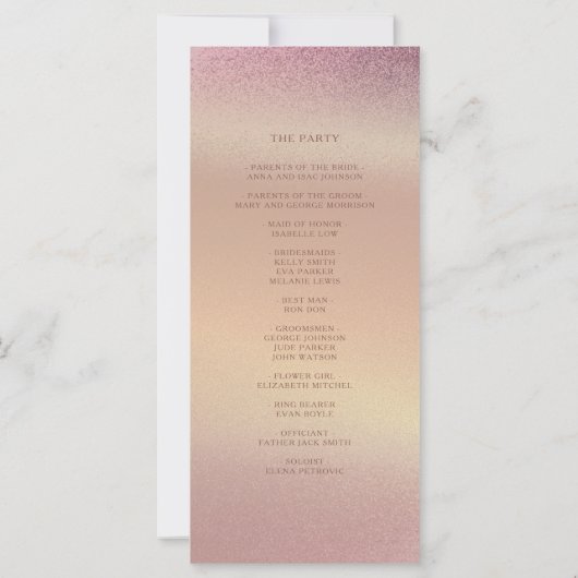Parties scintillant Rose Gold Wedding Programme (Dos)