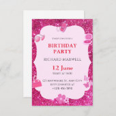 Parties scintillant rose Invitation d'anniversaire (Devant / Derrière)
