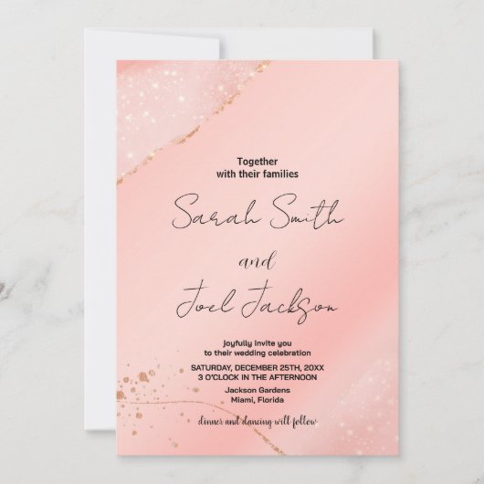 Parties scintillant rose mariage invitations (Devant)