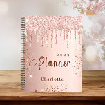 parties scintillant rose or rousse gouttes monogra<br><div class="desc">Un arrière - plan d'or faux rose avec d'élégantes gouttes de parties scintillant blush,  la peinture goutte à goutte. Personnalisez et ajoutez un nom et une année. Parfait pour l'école,  le travail ou l'organisation de votre vie personnelle/familiale.</div>