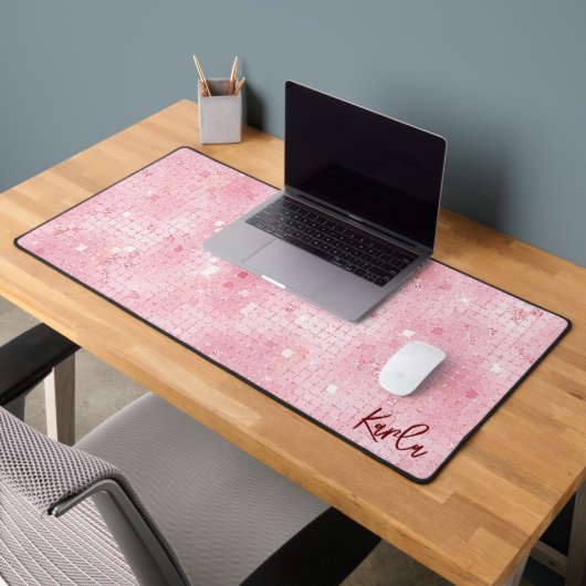Parties scintillant rose pâle miroirs | monogramme (Bureau 2)