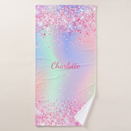 Parties scintillant rose vif violet fille holograp (Serviette de bain)