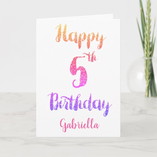 Parties scintillant rose violet 5e carte d'anniver (Devant)