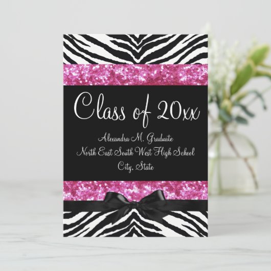 Parties scintillant rose Zebra Bow Invitation de d (Debout devant)