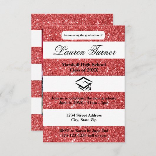 Parties scintillant rouge Faux Faire-part 3x5 Grad (Devant / Derrière)
