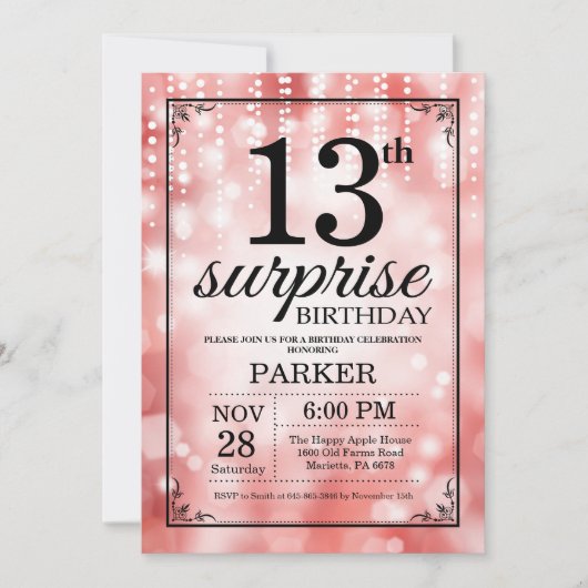 Parties scintillant rouge Invitation surprise 13e  (Devant)