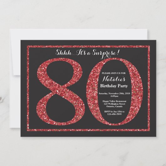 Parties scintillant rouge Invitation surprise 80e  (Devant)