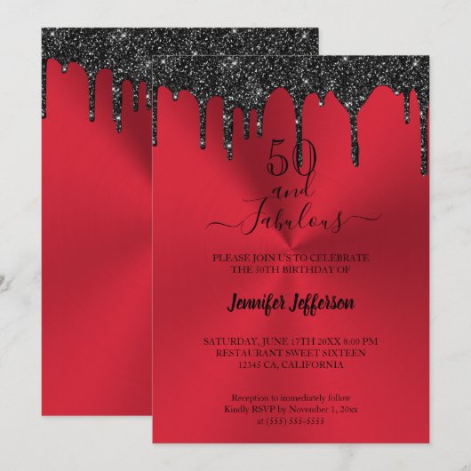 Parties scintillant rouge métallique Invitation d' (Devant / Derrière)