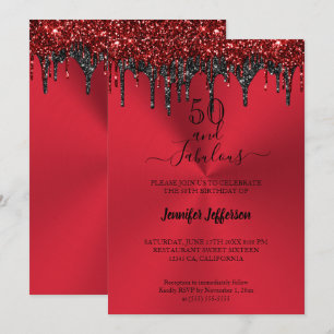 Parties scintillant rouge métallique Invitation d'