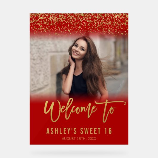 Parties scintillant Rouge or moderne Sweet 16 Phot (Recto)